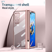 For Huawei Mate X2 Electroplating Hinge Phone Case with Stylus(Pink)