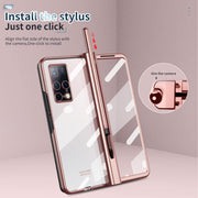 For Huawei Mate X2 Electroplating Hinge Phone Case with Stylus(Pink)