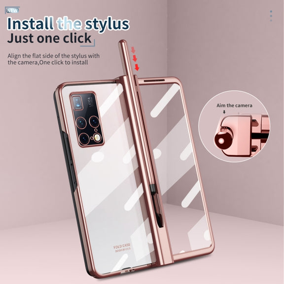 For Huawei Mate X2 Electroplating Hinge Phone Case with Stylus(Pink)