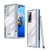 For Huawei Mate X2 Electroplating Hinge Phone Case with Stylus(Blue)