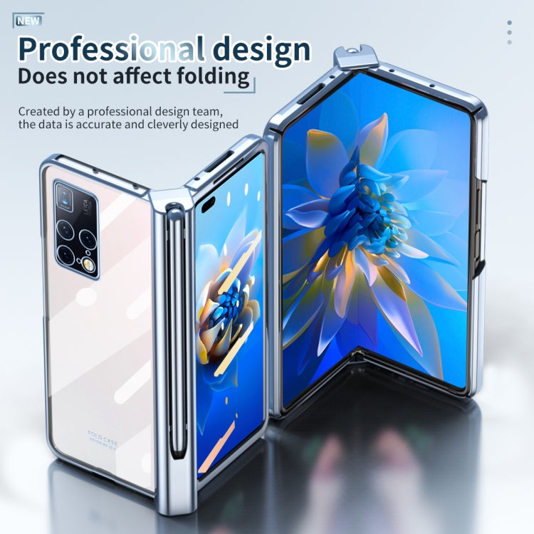 For Huawei Mate X2 Electroplating Hinge Phone Case with Stylus(Blue)