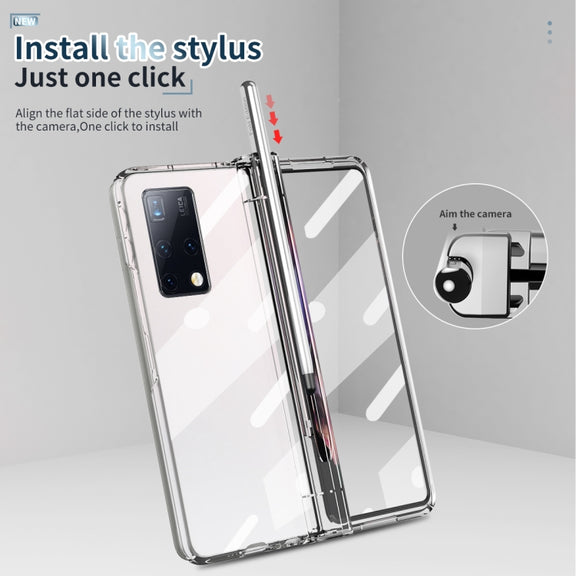 For Huawei Mate X2 Electroplating Hinge Phone Case with Stylus(Transparent)