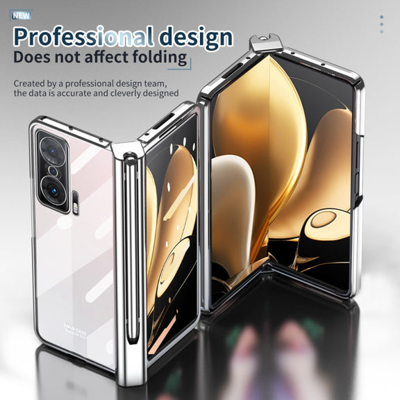 For Honor Magic V Electroplating Hinge Phone Case with Stylus(Silver)