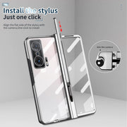 For Honor Magic V Electroplating Hinge Phone Case with Stylus(Silver)