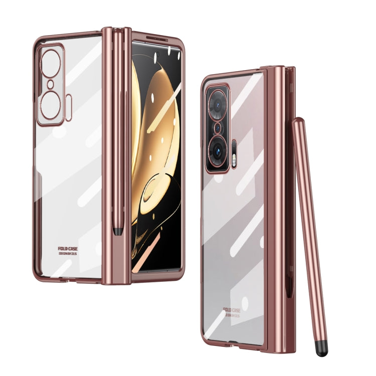 For Honor Magic V Full Body Electroplating Hinge Phone Case with Stylus(Pink)