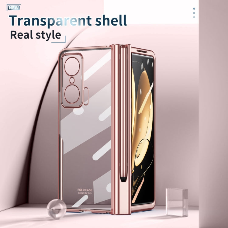 For Honor Magic V Full Body Electroplating Hinge Phone Case with Stylus(Pink)