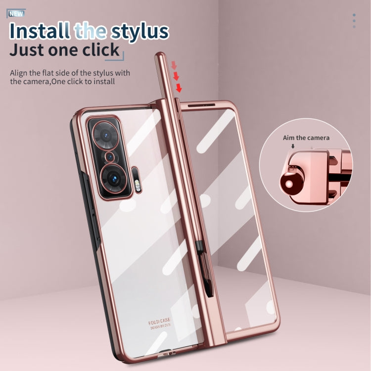 For Honor Magic V Full Body Electroplating Hinge Phone Case with Stylus(Pink)