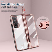 For Honor Magic V Full Body Electroplating Hinge Phone Case with Stylus(Pink)