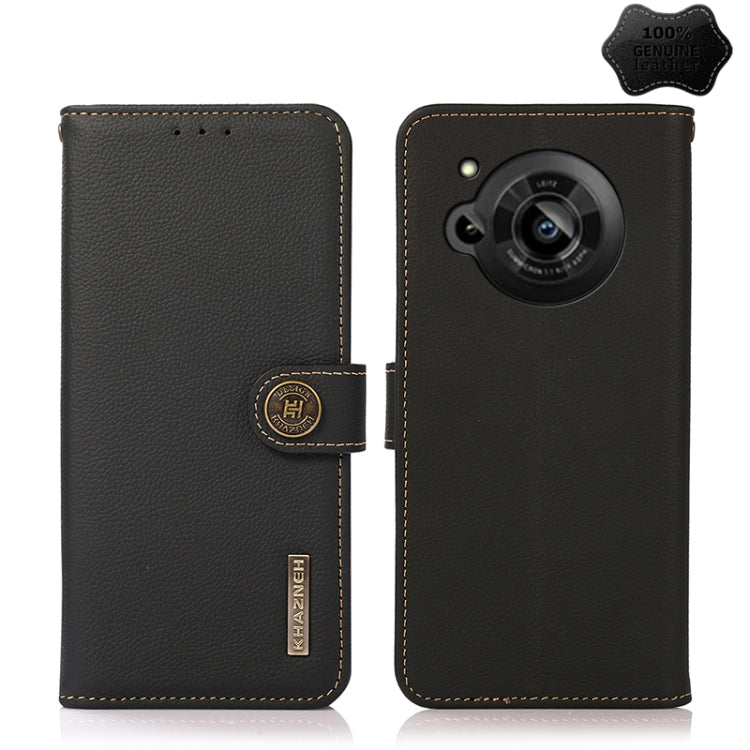 For Sharp Aquos R7 KHAZNEH Custer Genuine Leather RFID Phone Case(Black)