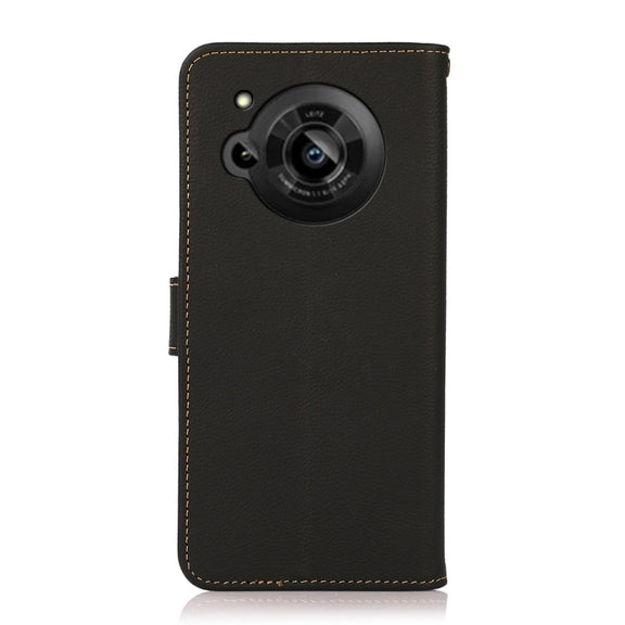 For Sharp Aquos R7 KHAZNEH Custer Genuine Leather RFID Phone Case(Black)