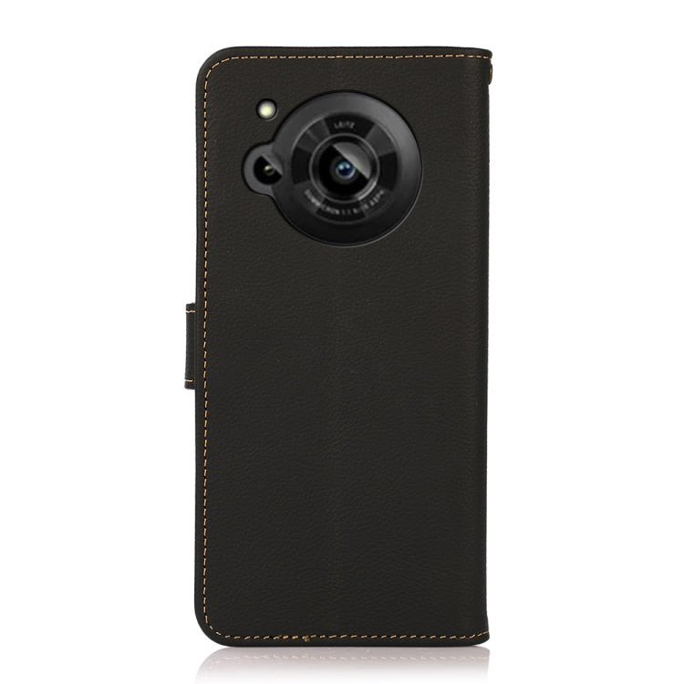 For Sharp Aquos R7 KHAZNEH Custer Genuine Leather RFID Phone Case(Black)