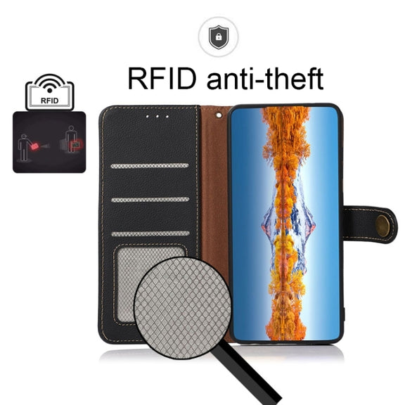 For Sharp Aquos R7 KHAZNEH Custer Genuine Leather RFID Phone Case(Black)