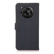 For Sharp Aquos R7 KHAZNEH Custer Genuine Leather RFID Phone Case(Blue)