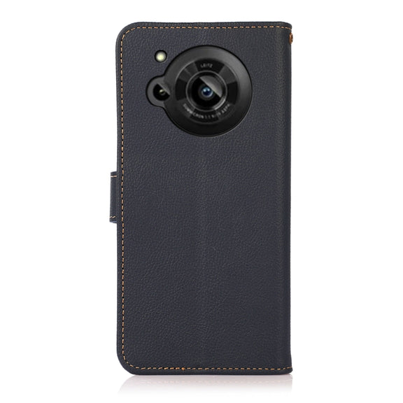 For Sharp Aquos R7 KHAZNEH Custer Genuine Leather RFID Phone Case(Blue)
