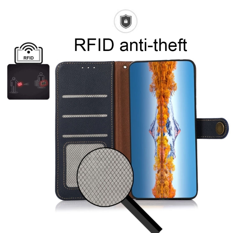 For Sharp Aquos R7 KHAZNEH Custer Genuine Leather RFID Phone Case(Blue)