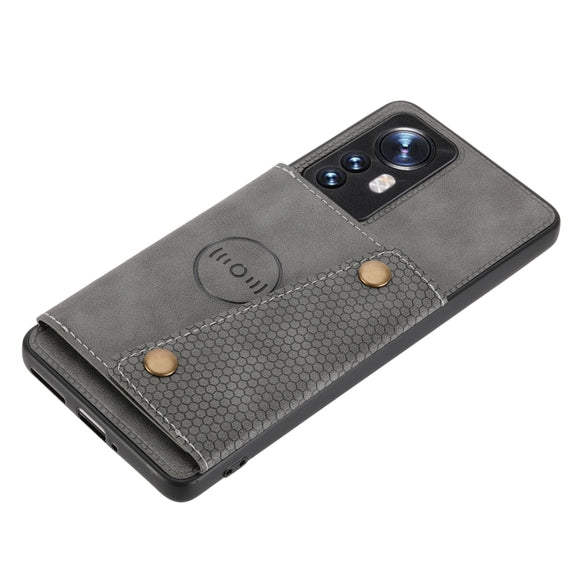 For Xiaomi 12 Double Buckle PU + TPU Shockproof Magnetic Phone Case(Grey)