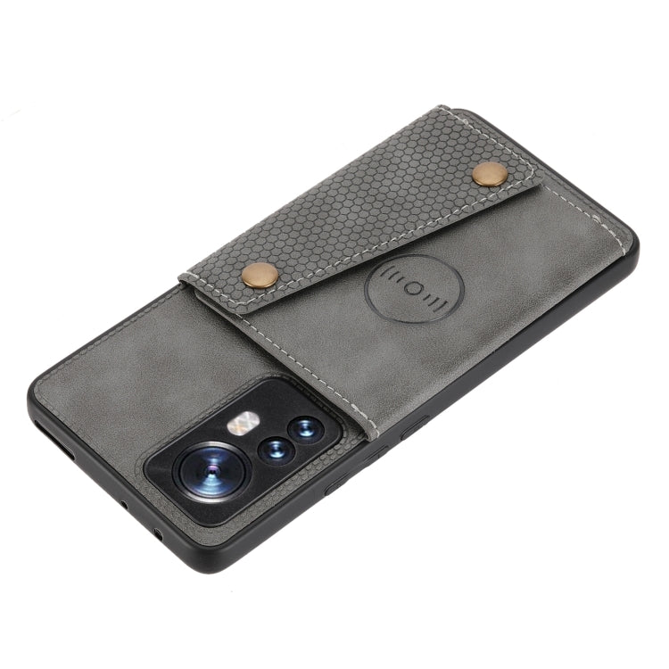 For Xiaomi 12 Double Buckle PU + TPU Shockproof Magnetic Phone Case(Grey)