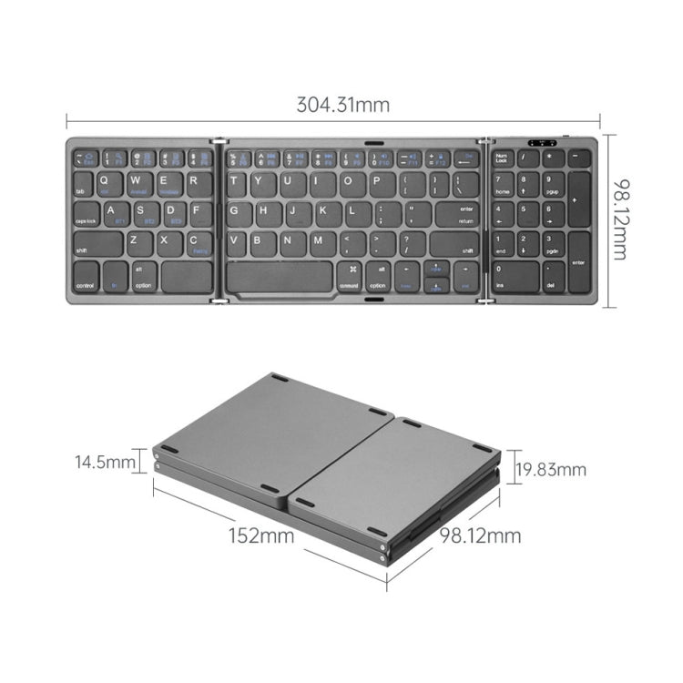 B089T Foldable Bluetooth Keyboard Rechargeable with Touchpad(Black)