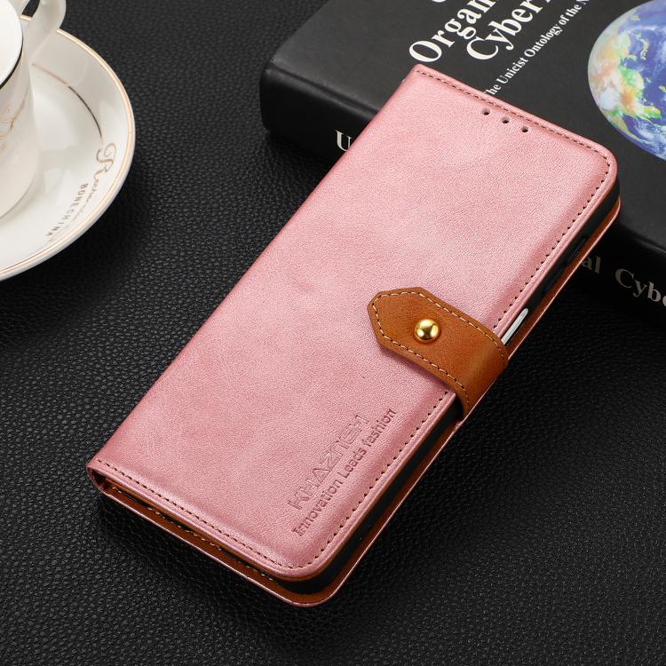 For iPhone 17 Pro KHAZNEH Dual-color Cowhide Texture Flip Leather Phone Case(Rose Gold)
