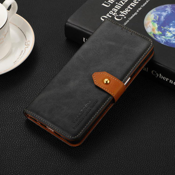 For iPhone 17 KHAZNEH Dual-color Cowhide Texture Flip Leather Phone Case(Black)
