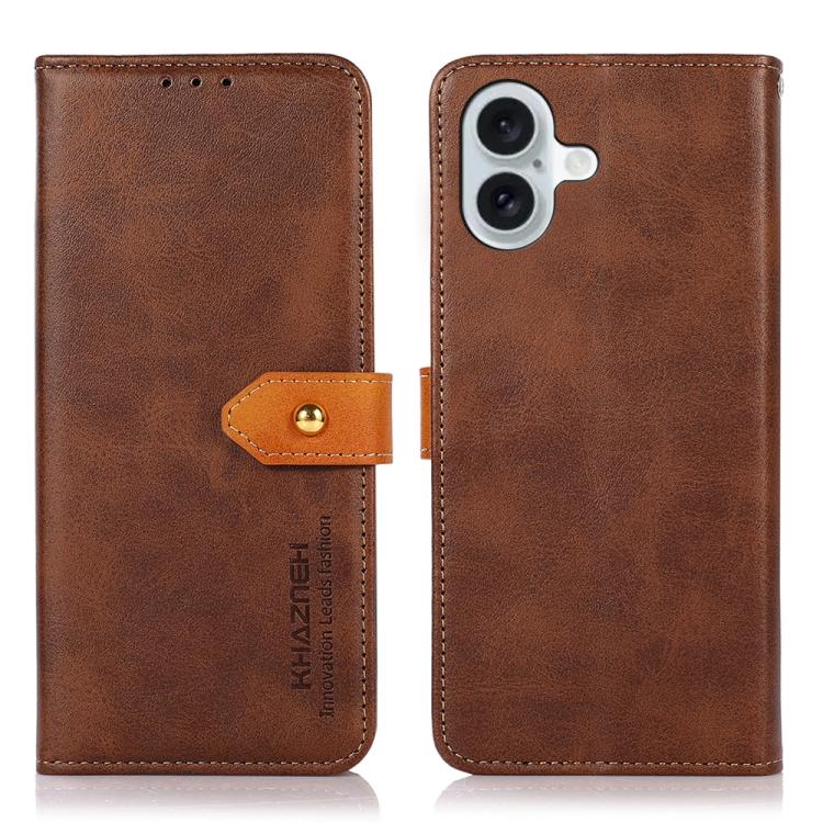 For iPhone 17 KHAZNEH Dual-color Cowhide Texture Flip Leather Phone Case(Brown)