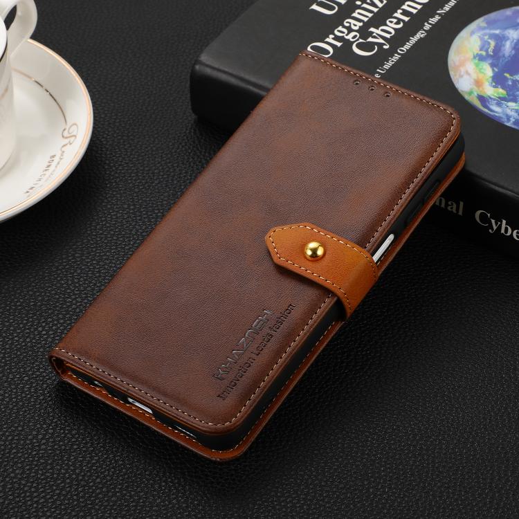 For iPhone 17 KHAZNEH Dual-color Cowhide Texture Flip Leather Phone Case(Brown)