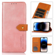 For iPhone 17 Air KHAZNEH Dual-color Cowhide Texture Flip Leather Phone Case(Rose Gold)