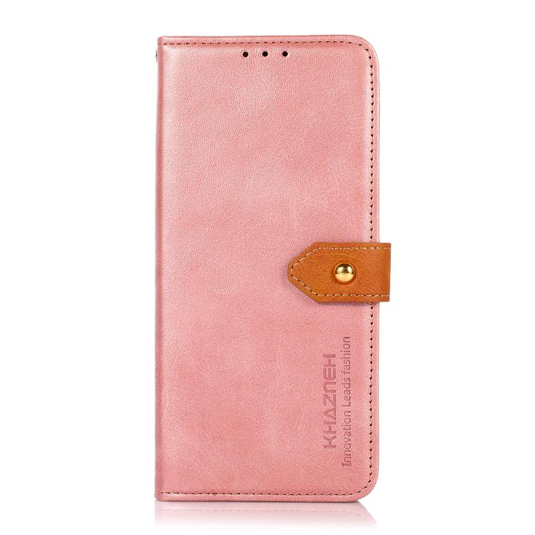 For iPhone 17 Air KHAZNEH Dual-color Cowhide Texture Flip Leather Phone Case(Rose Gold)