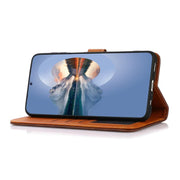 For iPhone 17 Air KHAZNEH Dual-color Cowhide Texture Flip Leather Phone Case(Rose Gold)