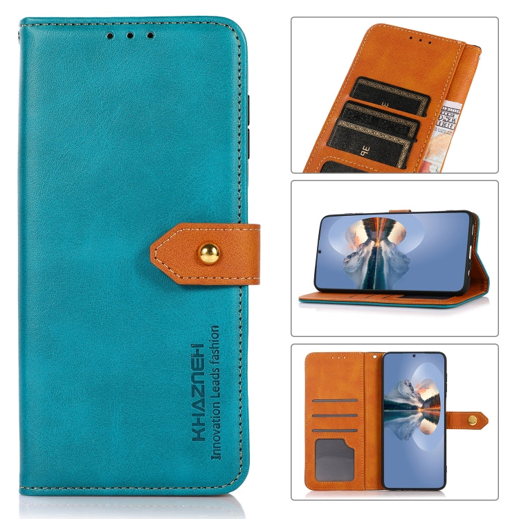 For iPhone 15 Pro KHAZNEH Dual-color Cowhide Texture Flip Leather Phone Case(Blue)