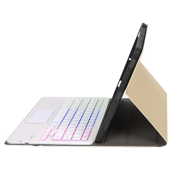 A07B-AS Lambskin Pen Slot Touch Pad Backlight Bluetooth Keyboard Leather Tablet Case For iPad 9.7 2018&2017 / Pro 9.7 / Air 2(Gold)