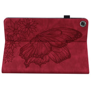 For Huawei MediaPad M5 Lite 10.1 Big Butterfly Embossed Leather Tablet Case(Red)