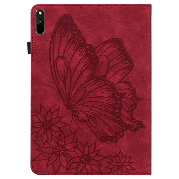 For Huawei MatePad 11 2021 Big Butterfly Embossed Leather Tablet Case(Red)
