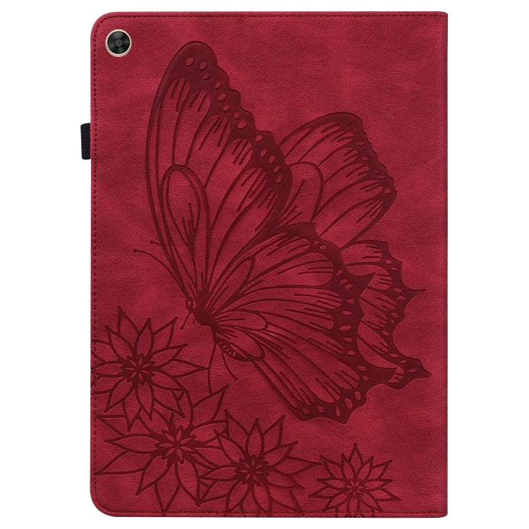 For Huawei MatePad T 10s Big Butterfly Embossed Leather Tablet Case(Red)