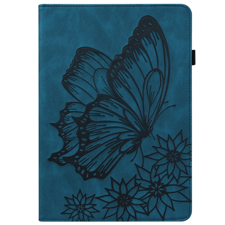 For Realme Pad Big Butterfly Embossed Leather Tablet Case(Blue)