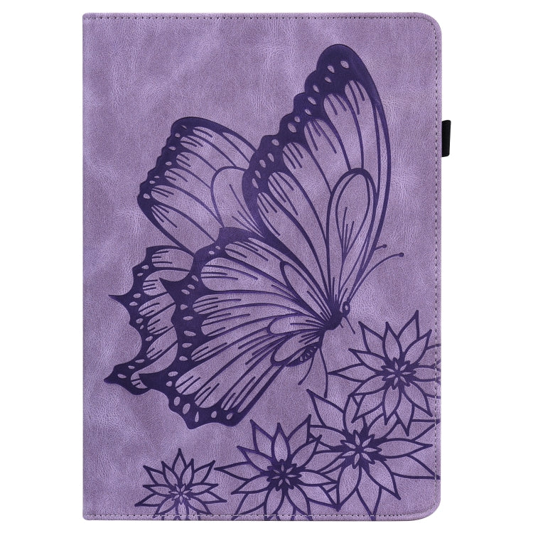 For Realme Pad Big Butterfly Embossed Leather Tablet Case(Purple)