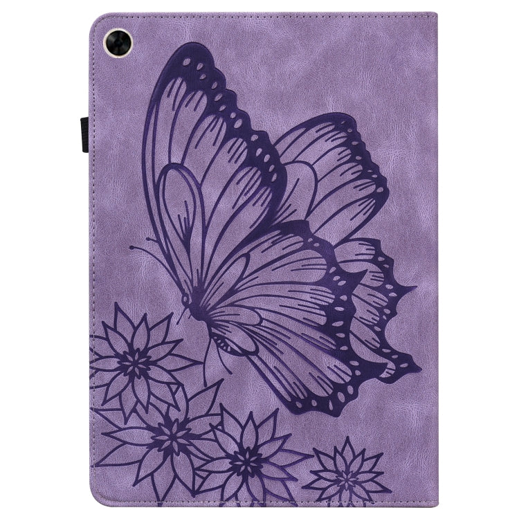 For Realme Pad Big Butterfly Embossed Leather Tablet Case(Purple)