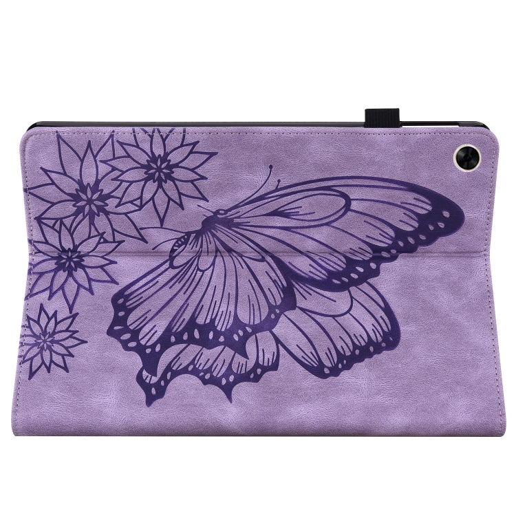 For Realme Pad Big Butterfly Embossed Leather Tablet Case(Purple)