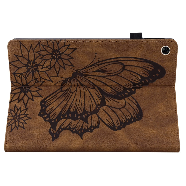 For Realme Pad Big Butterfly Embossed Leather Tablet Case(Brown)