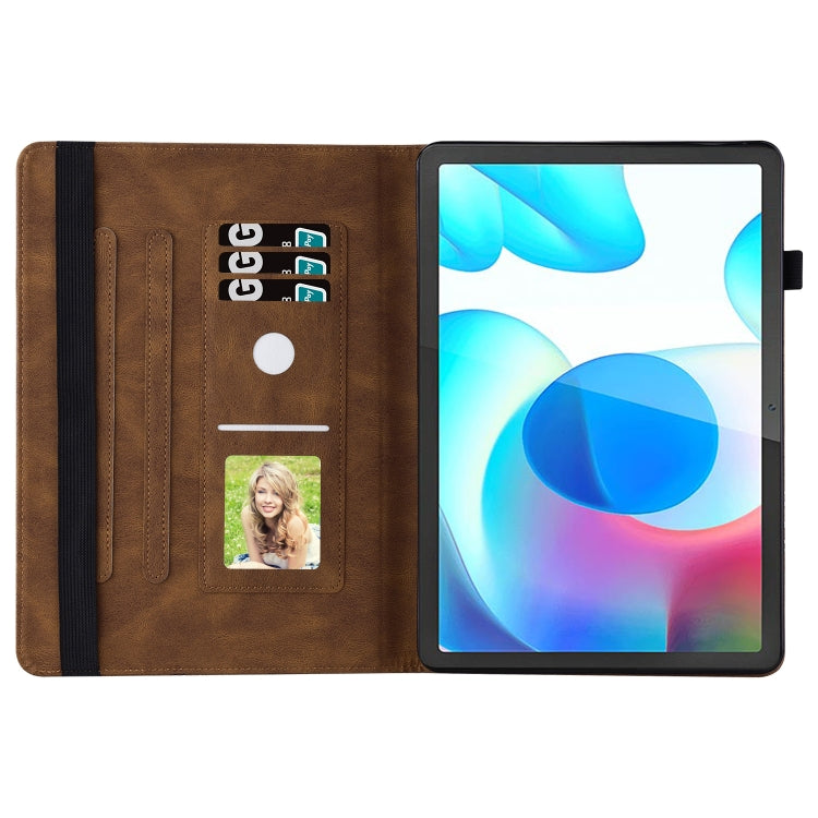 For Realme Pad Big Butterfly Embossed Leather Tablet Case(Brown)