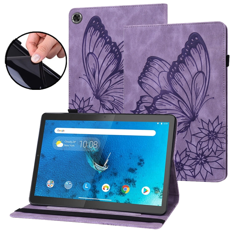 For Lenovo Tab M10 Plus 10.6 3rd Gen 2022 Big Butterfly Embossed Leather Tablet Case(Purple)