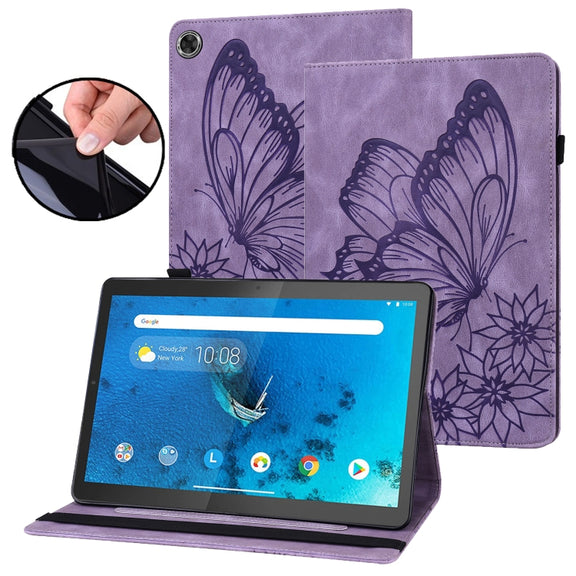 For Lenovo Tab M10 Plus 10.6 3rd Gen 2022 Big Butterfly Embossed Leather Tablet Case(Purple)