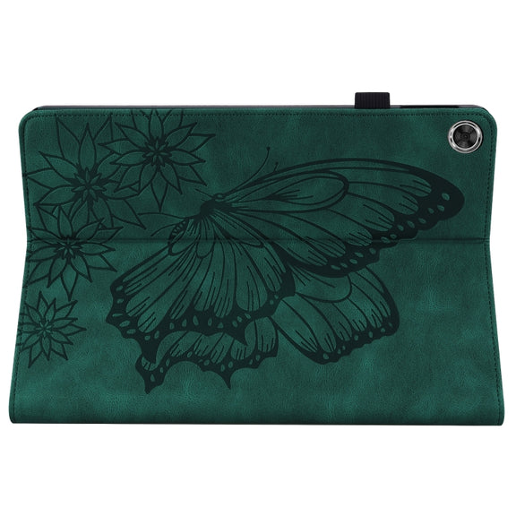 For Lenovo M10 Plus X606F Big Butterfly Embossed Leather Tablet Case(Green)