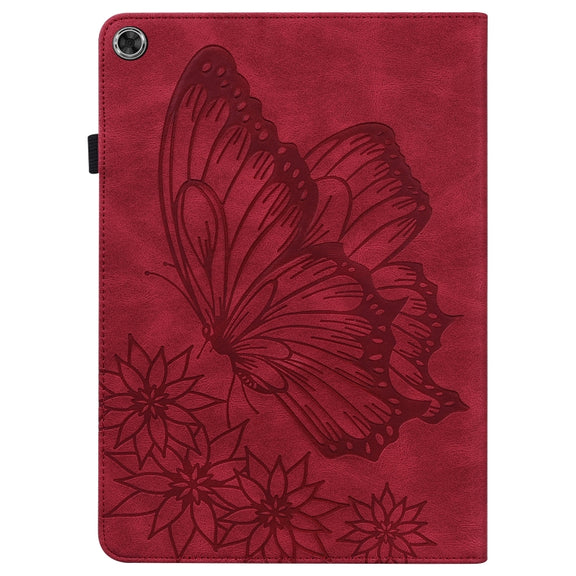 For Lenovo M10 Plus X606F Big Butterfly Embossed Leather Tablet Case(Red)