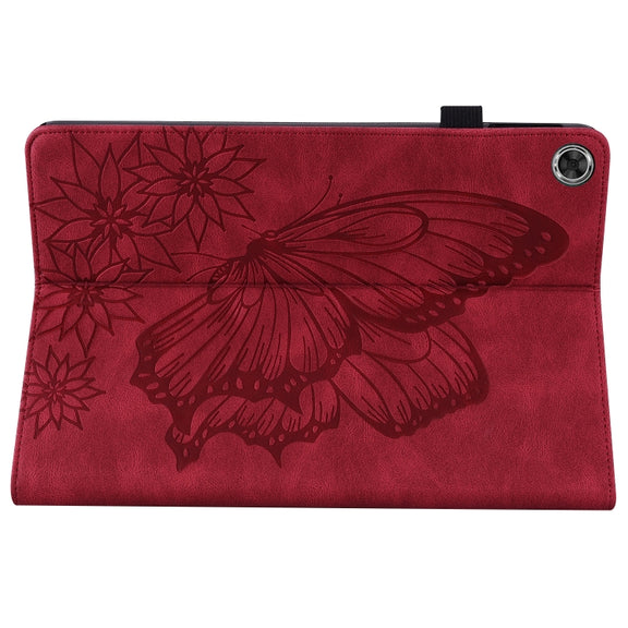For Lenovo M10 Plus X606F Big Butterfly Embossed Leather Tablet Case(Red)