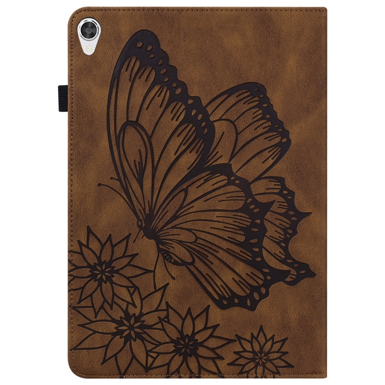 For Lenovo Tab P11 Big Butterfly Embossed Leather Tablet Case(Brown)