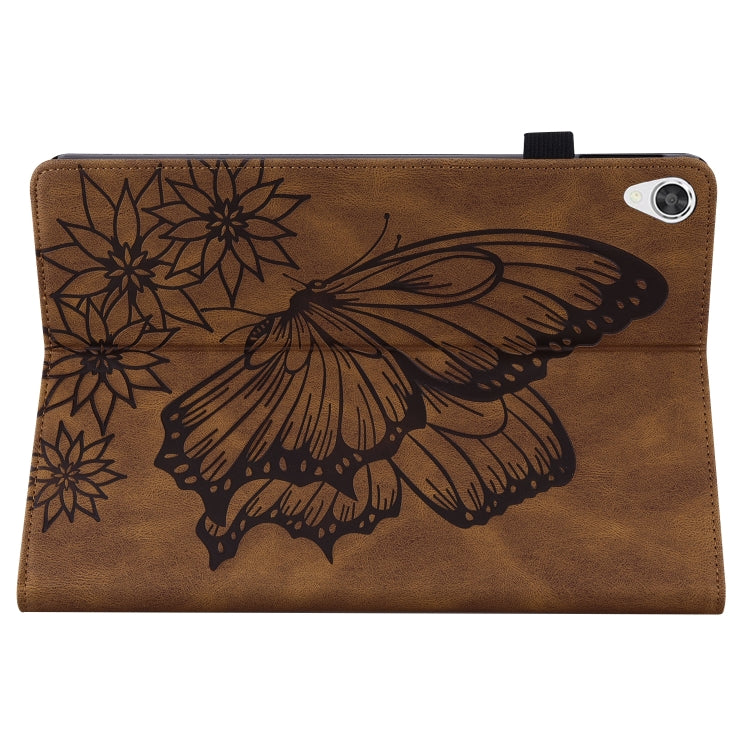 For Lenovo Tab P11 Big Butterfly Embossed Leather Tablet Case(Brown)