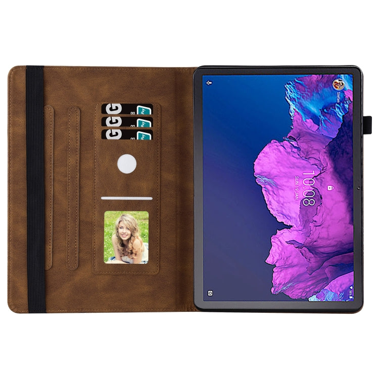 For Lenovo Tab P11 Big Butterfly Embossed Leather Tablet Case(Brown)