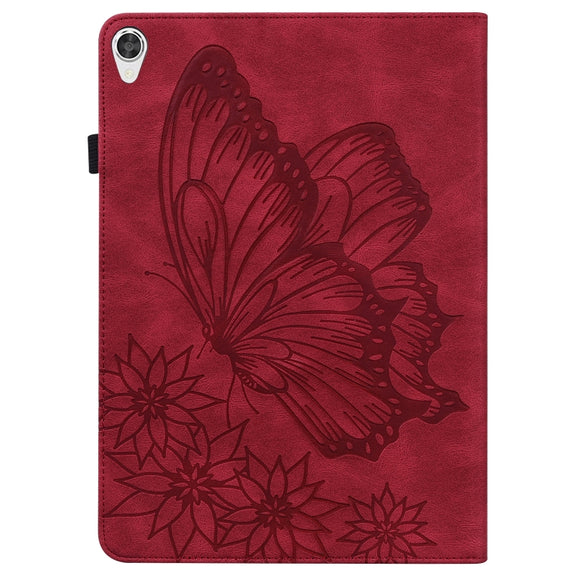 For Lenovo Tab P11 Big Butterfly Embossed Leather Tablet Case(Red)