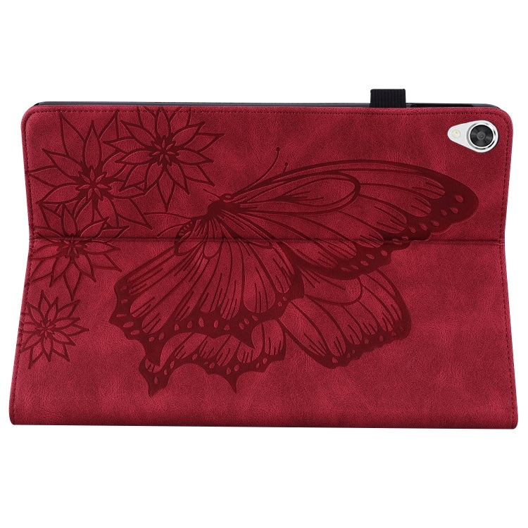 For Lenovo Tab P11 Big Butterfly Embossed Leather Tablet Case(Red)